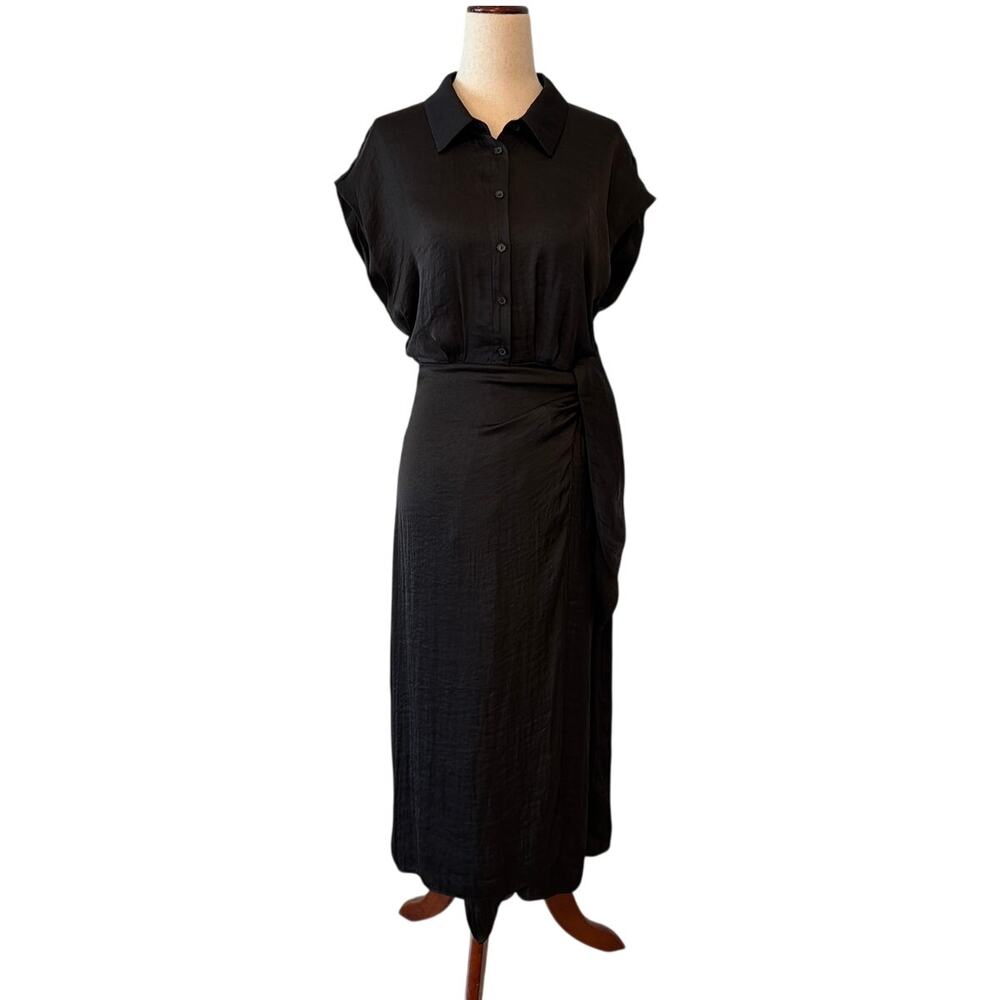 NWOT Steve Madden Desiree Faux Wrap Midi Dress, Black, Women's Small